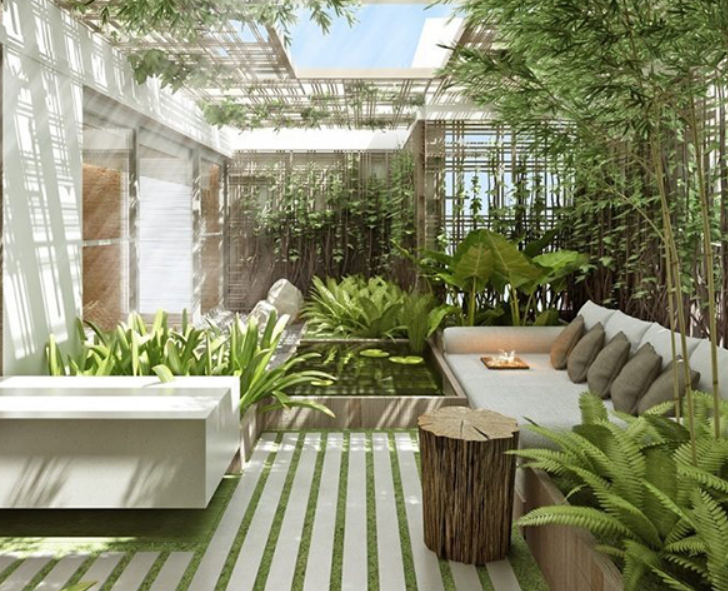 Sân vườn nhà ống điều hòa không khí 