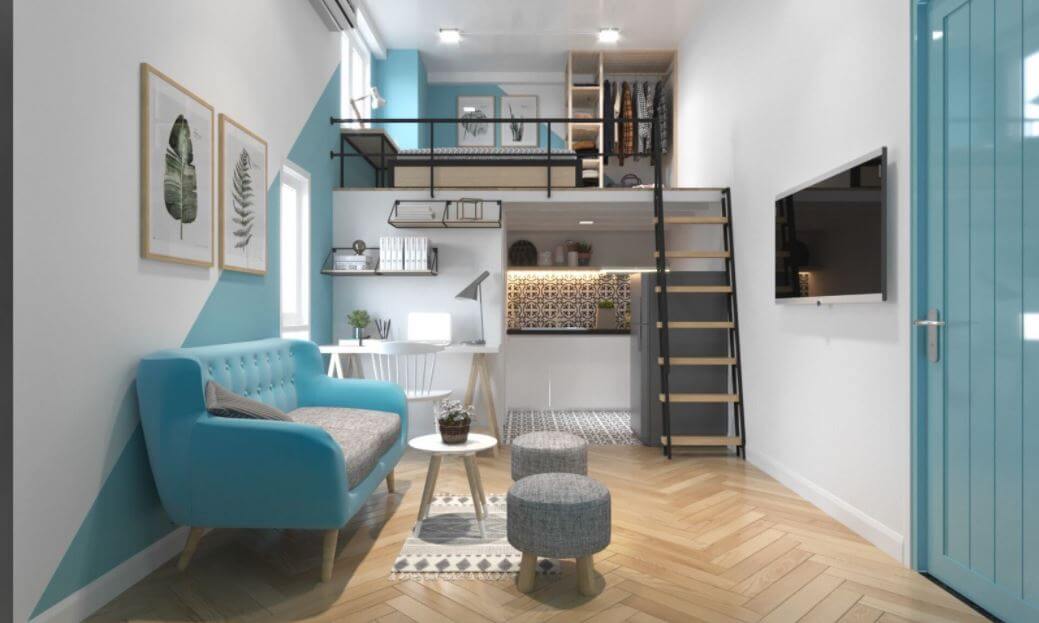 thiết kế nhà 20m2 2 phòng ngủ