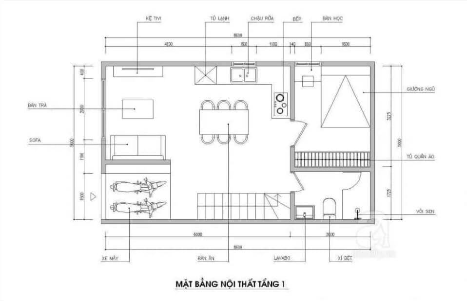 thiết kế nhà 40m2 2 tầng có gác lửng