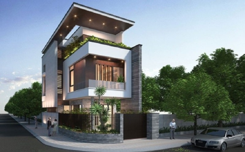 Mẫu nhà 2 tầng mái bằng hiện đại