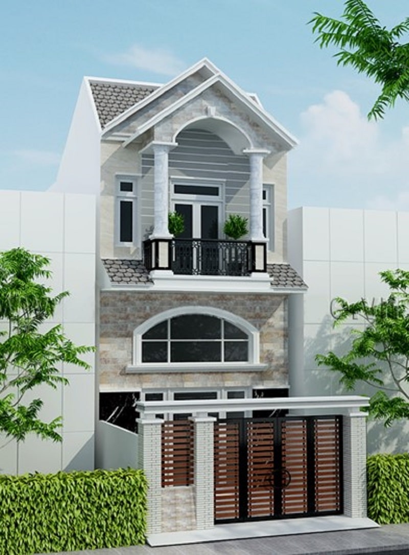 mẫu nhà ống 2 tầng mái thái đẹp 2022